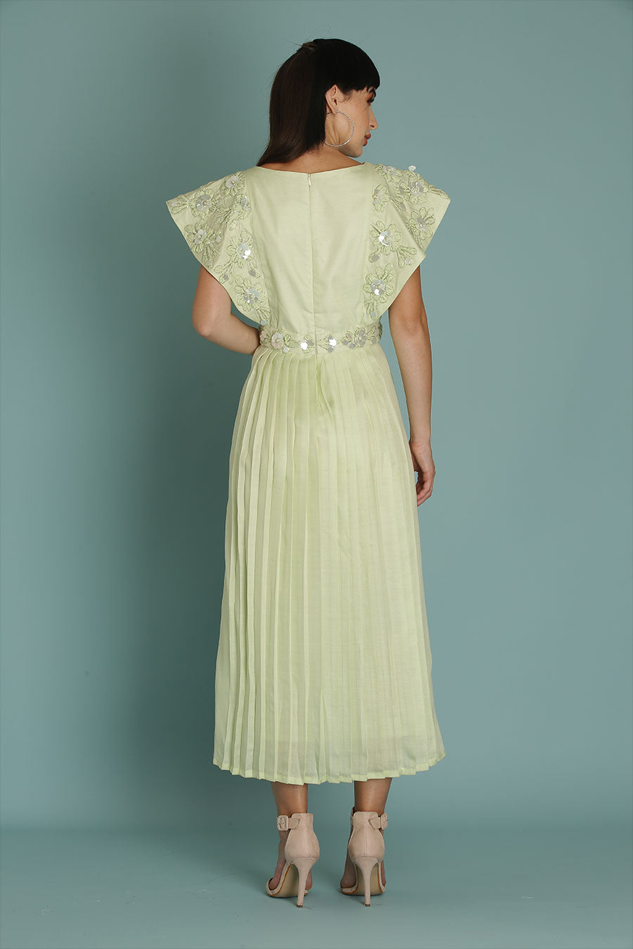 Green A-Line Embroidered Dress