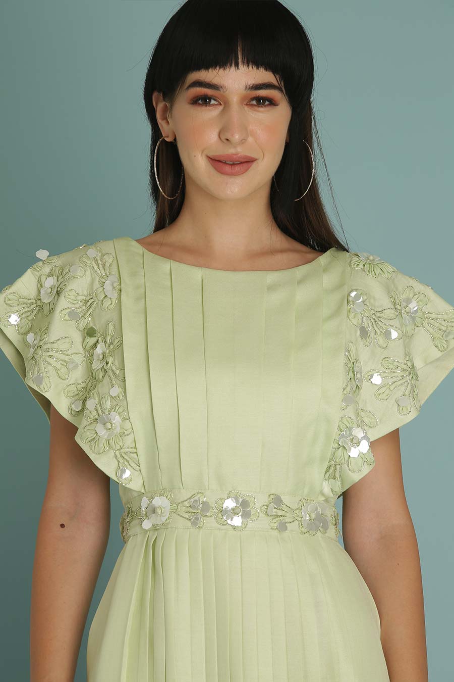 Green A-Line Embroidered Dress