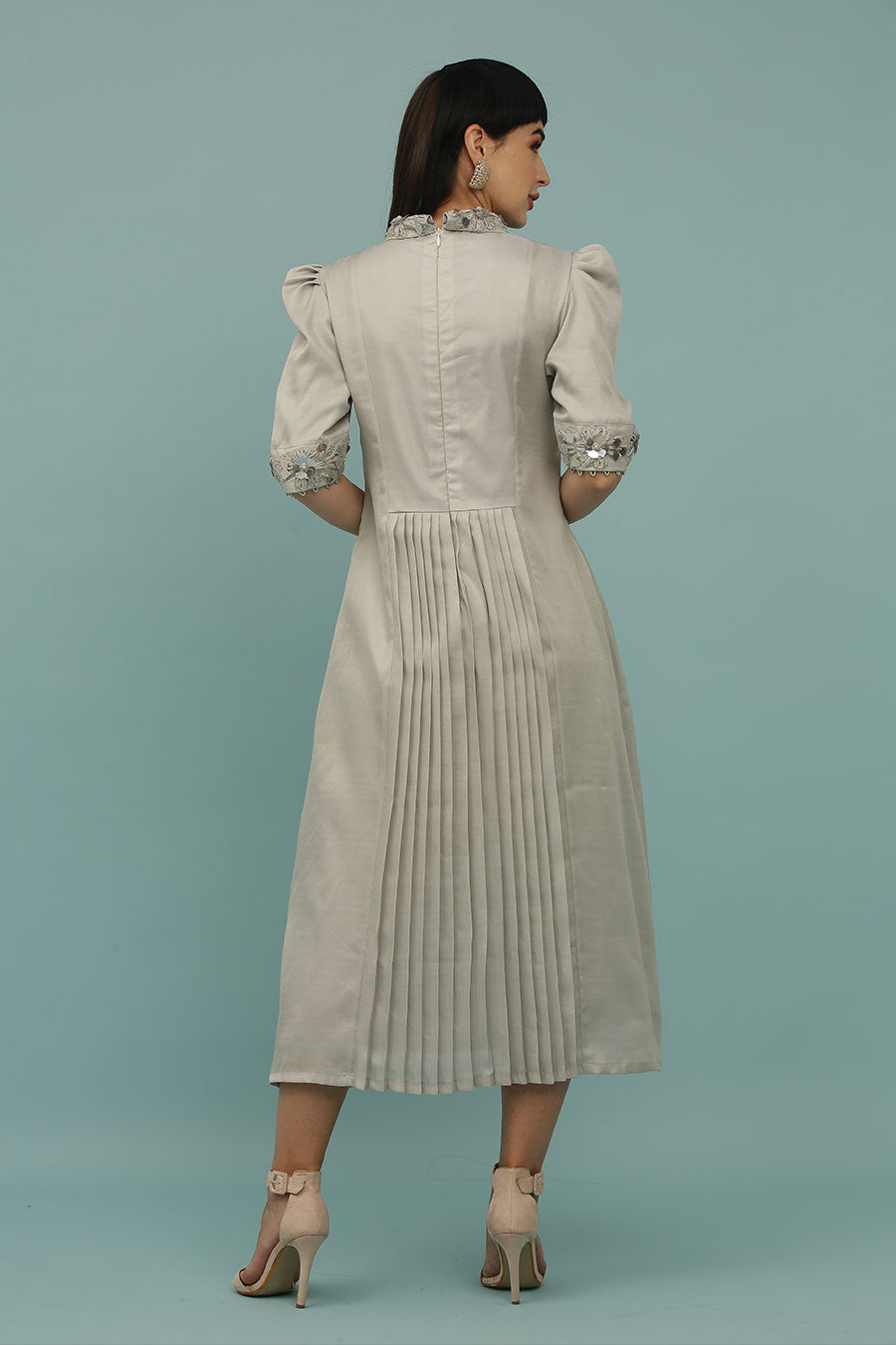 Grey A-Line Embroidered Dress