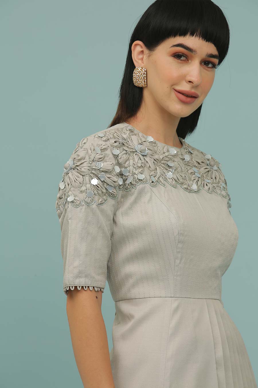 Grey Asymmetric Pleated Co-Ord Set