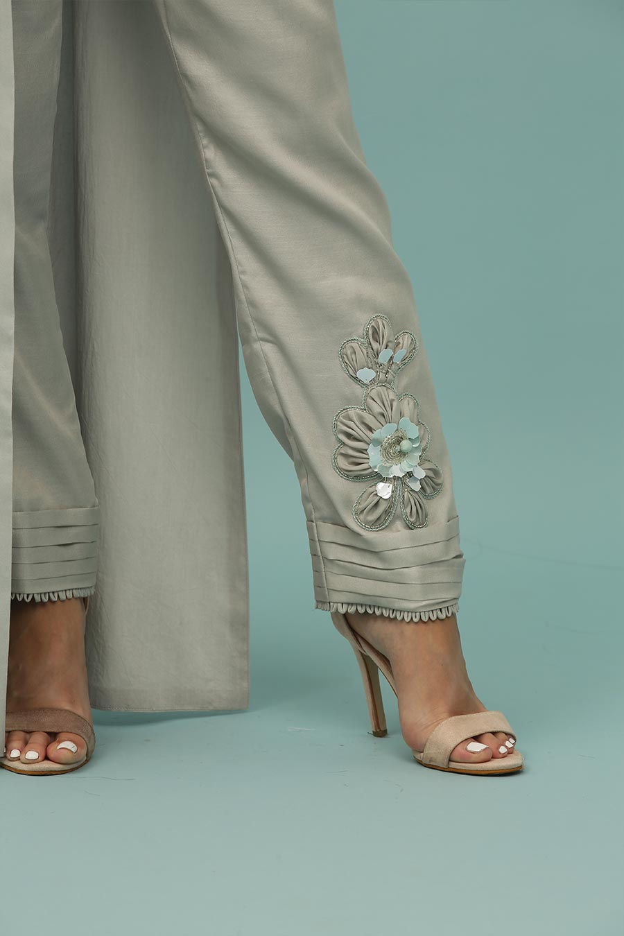 Grey Asymmetric Pleated Co-Ord Set