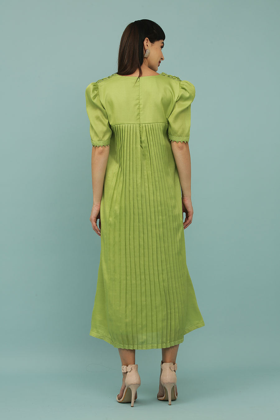 Green A-Line Pleated Dress