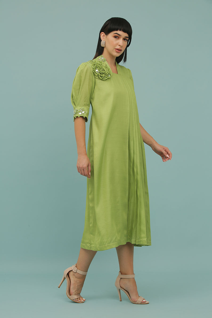 Green A-Line Embroidered Dress