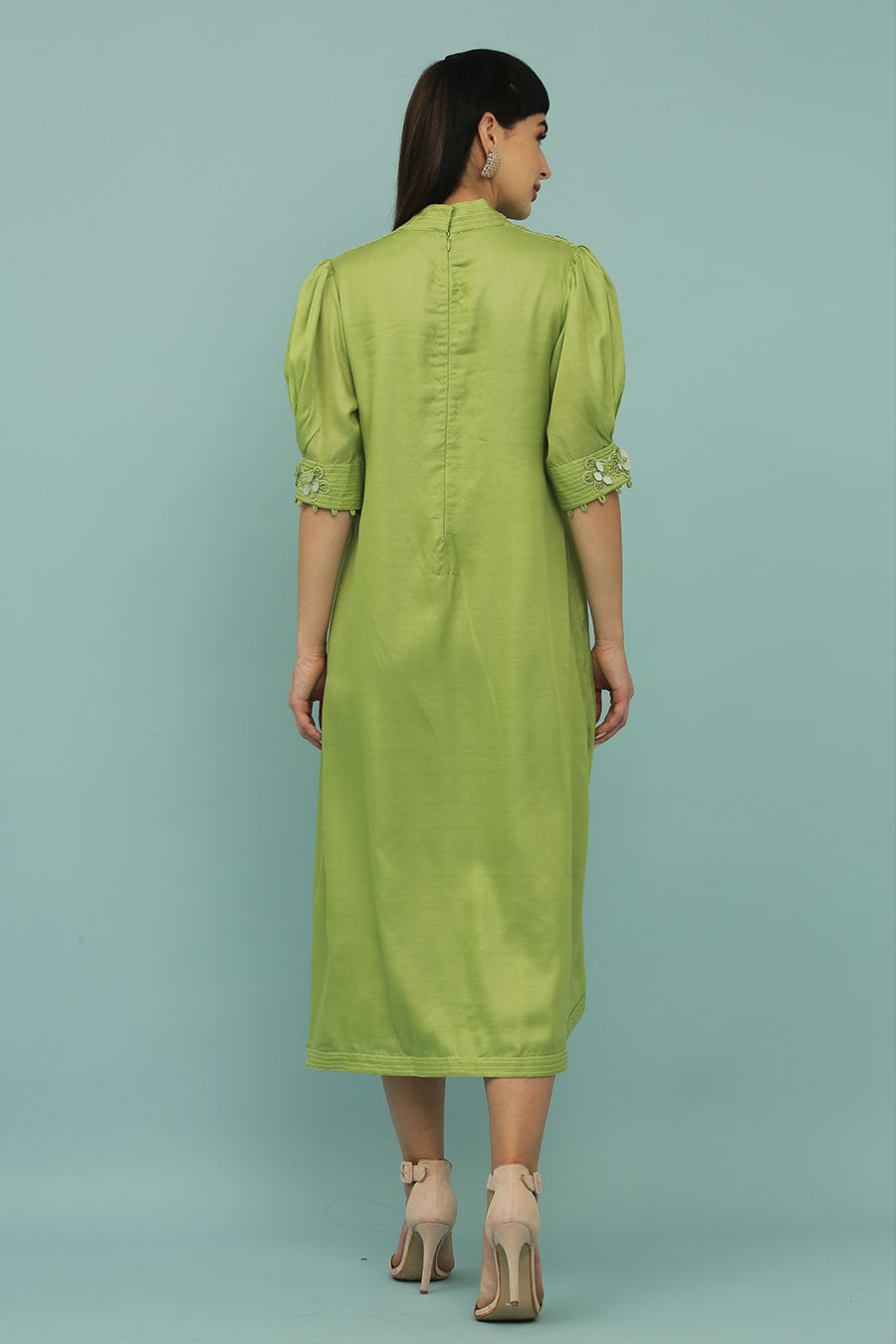 Green A-Line Embroidered Dress