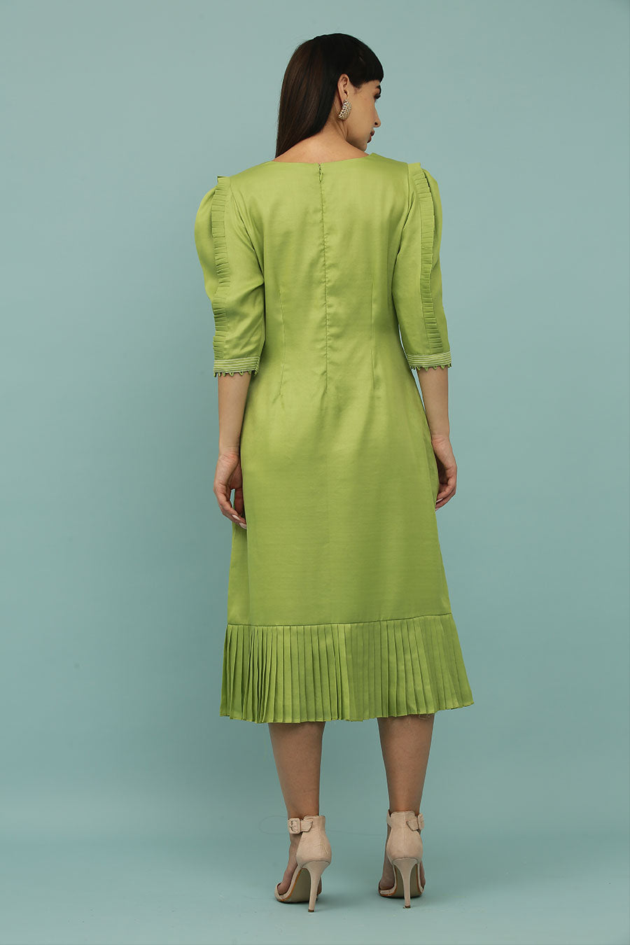 Green A-Line Embroidered Dress