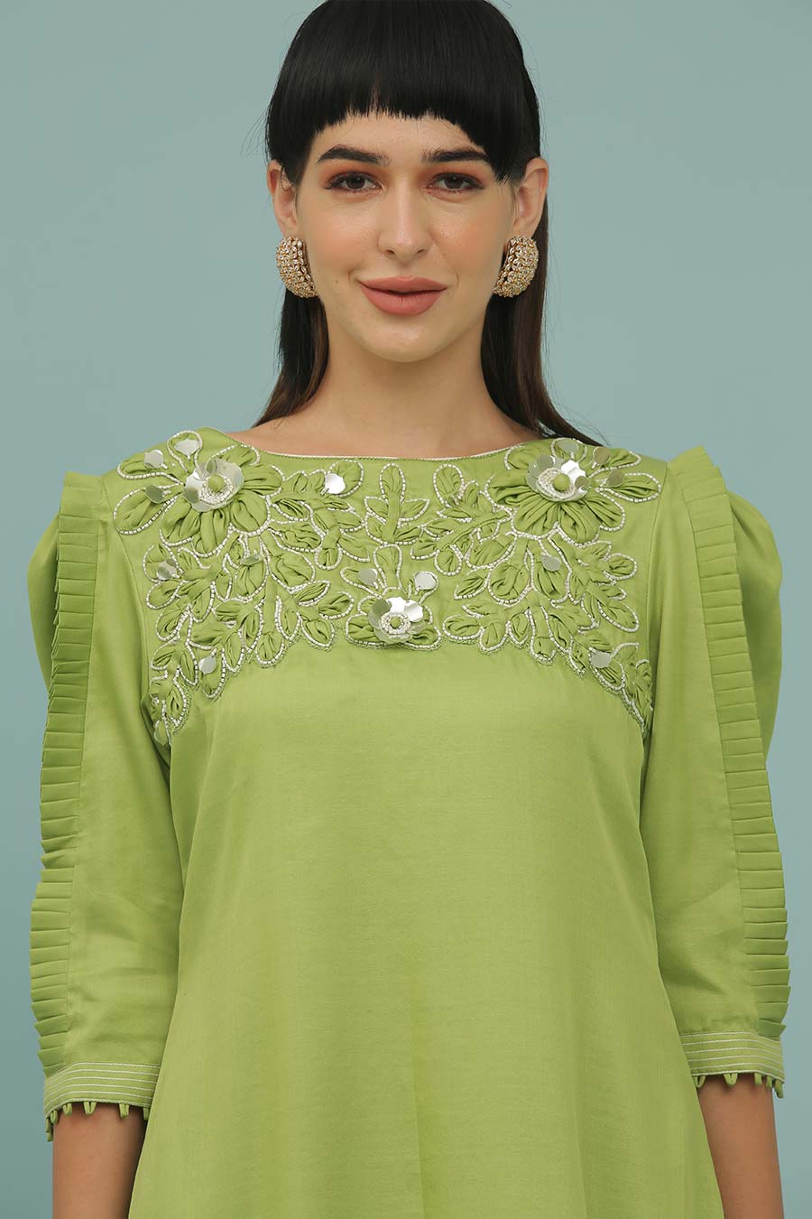 Green A-Line Embroidered Dress