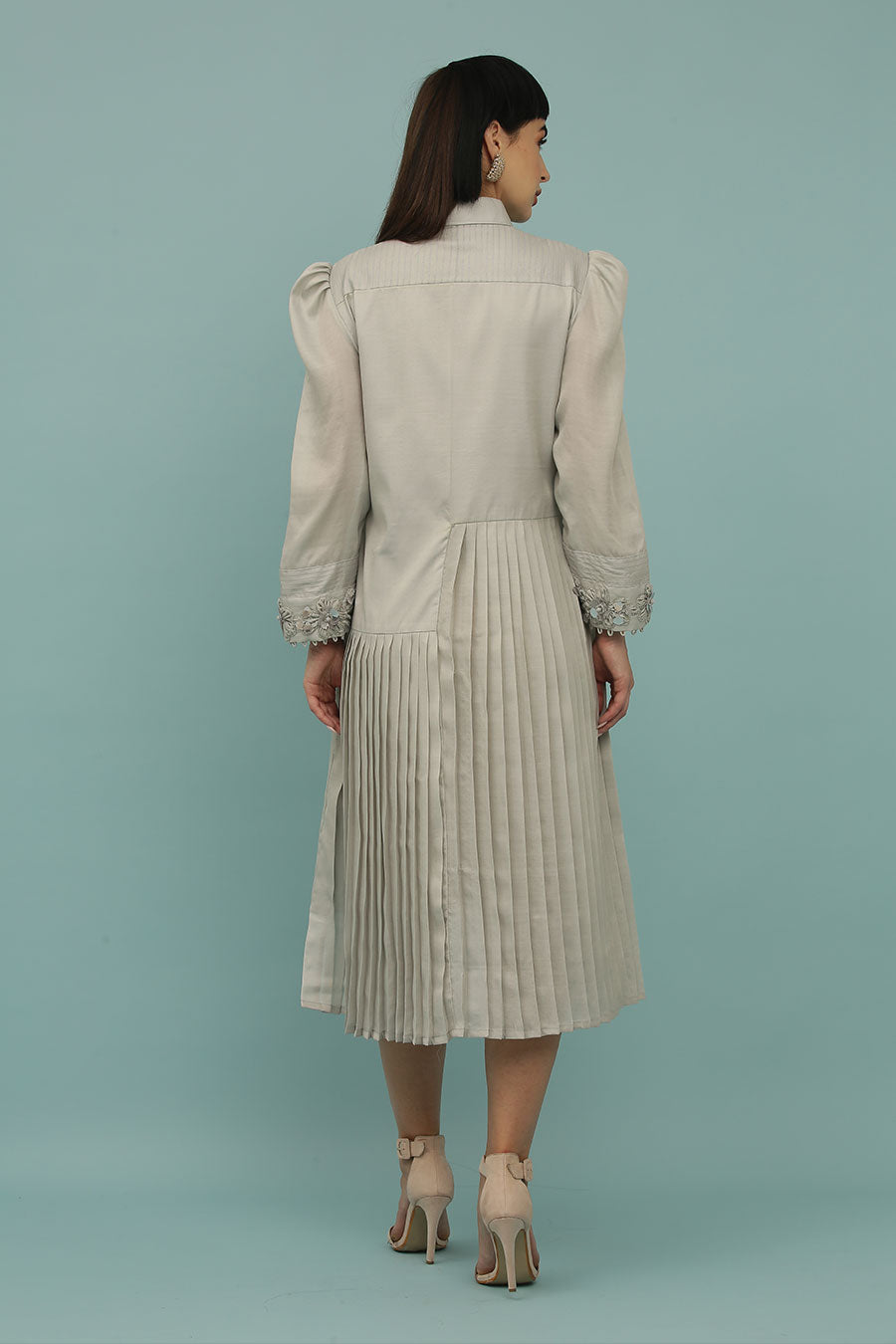 Grey Asymmetric Embroidered Dress