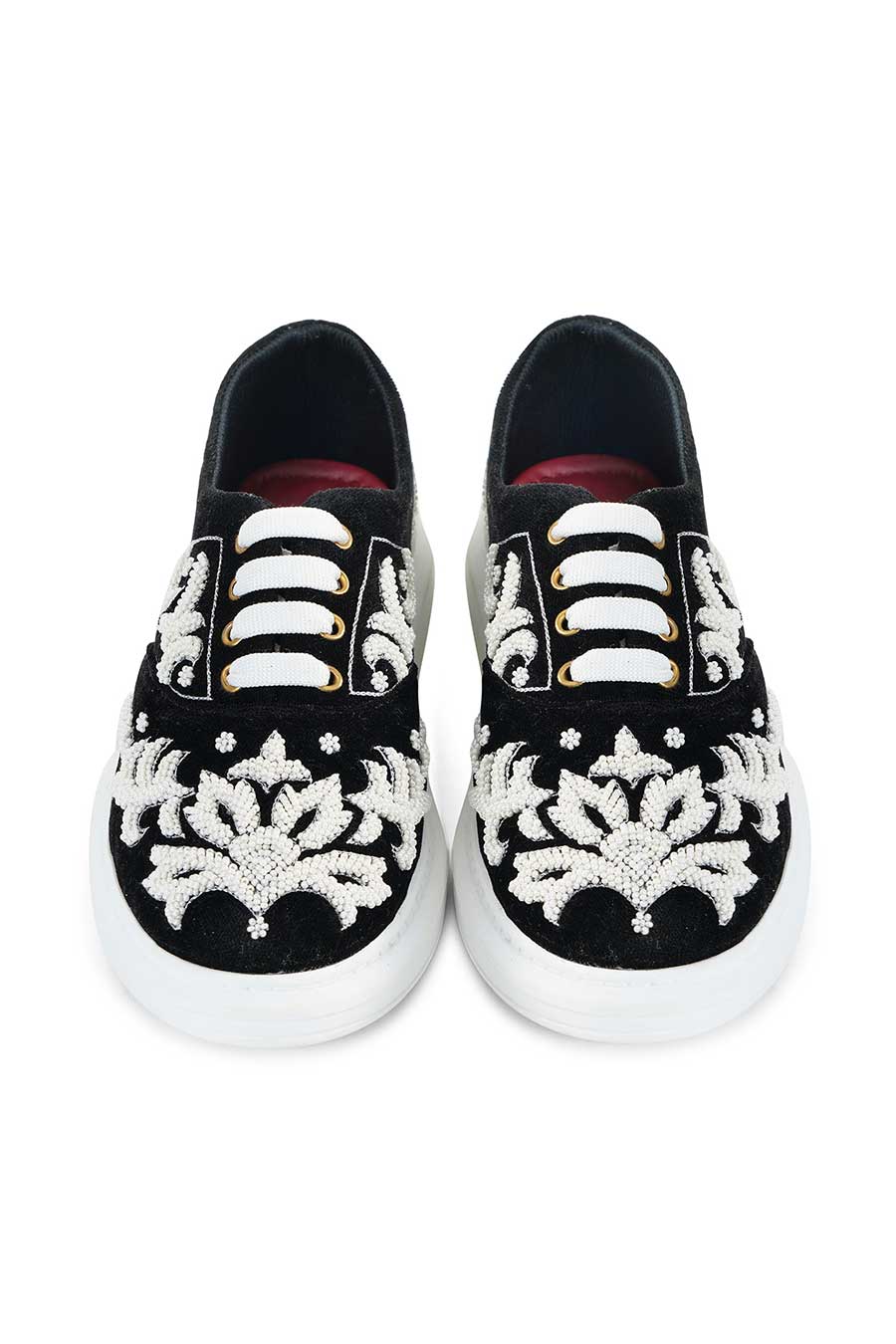 Black Velvet Rouge Embroidered Sneakers