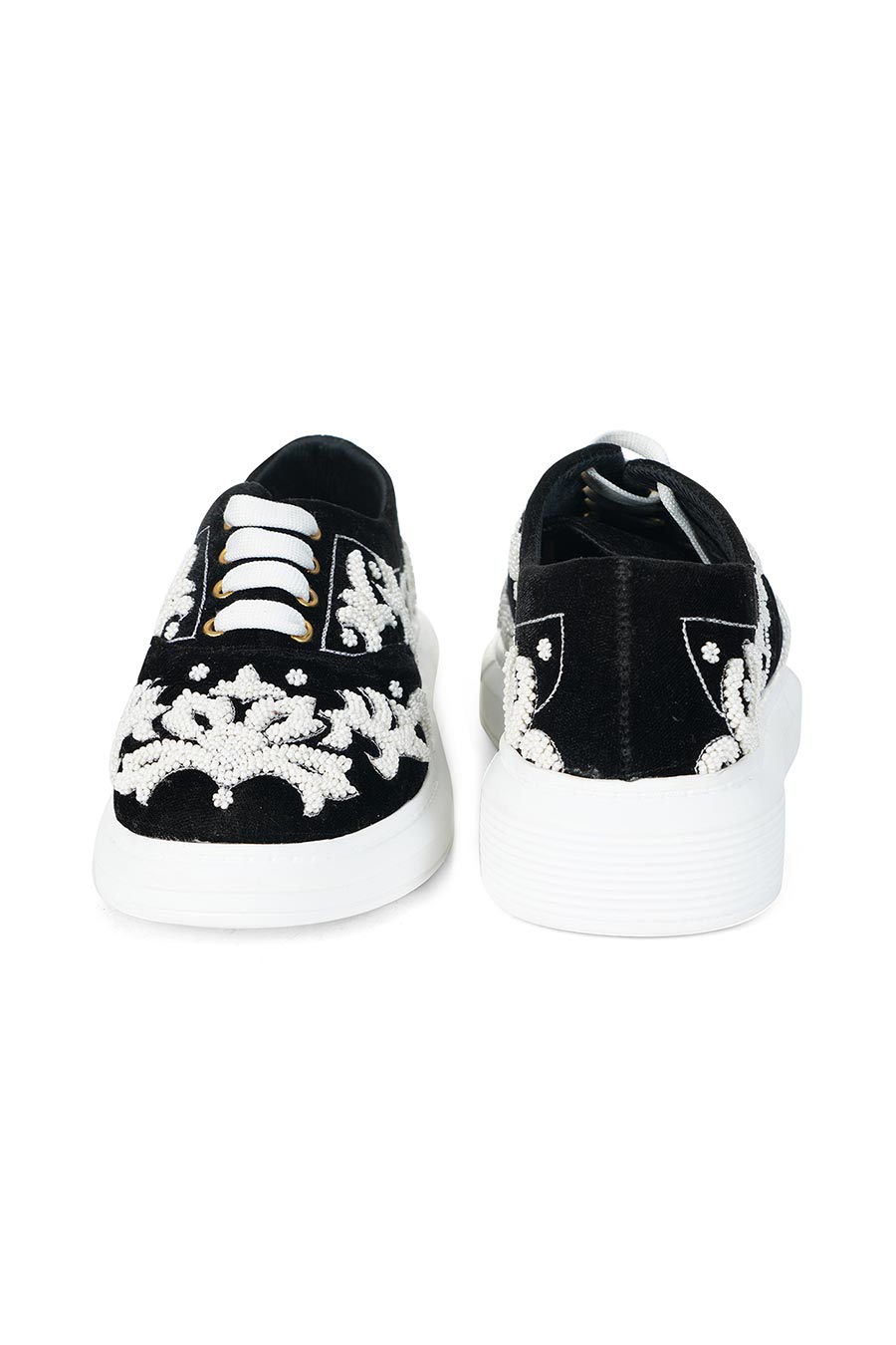 Black Velvet Rouge Embroidered Sneakers