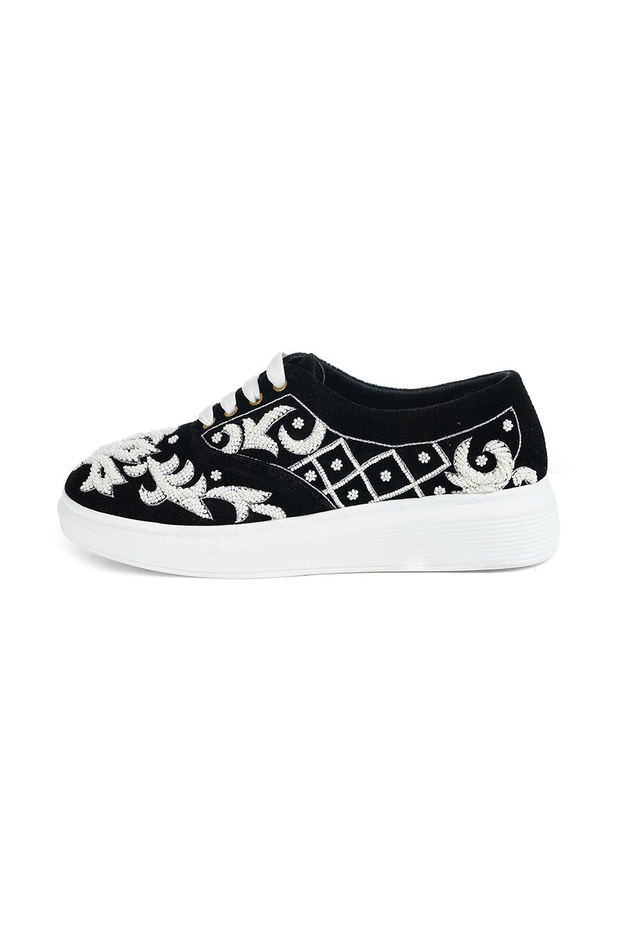 Black Velvet Rouge Embroidered Sneakers