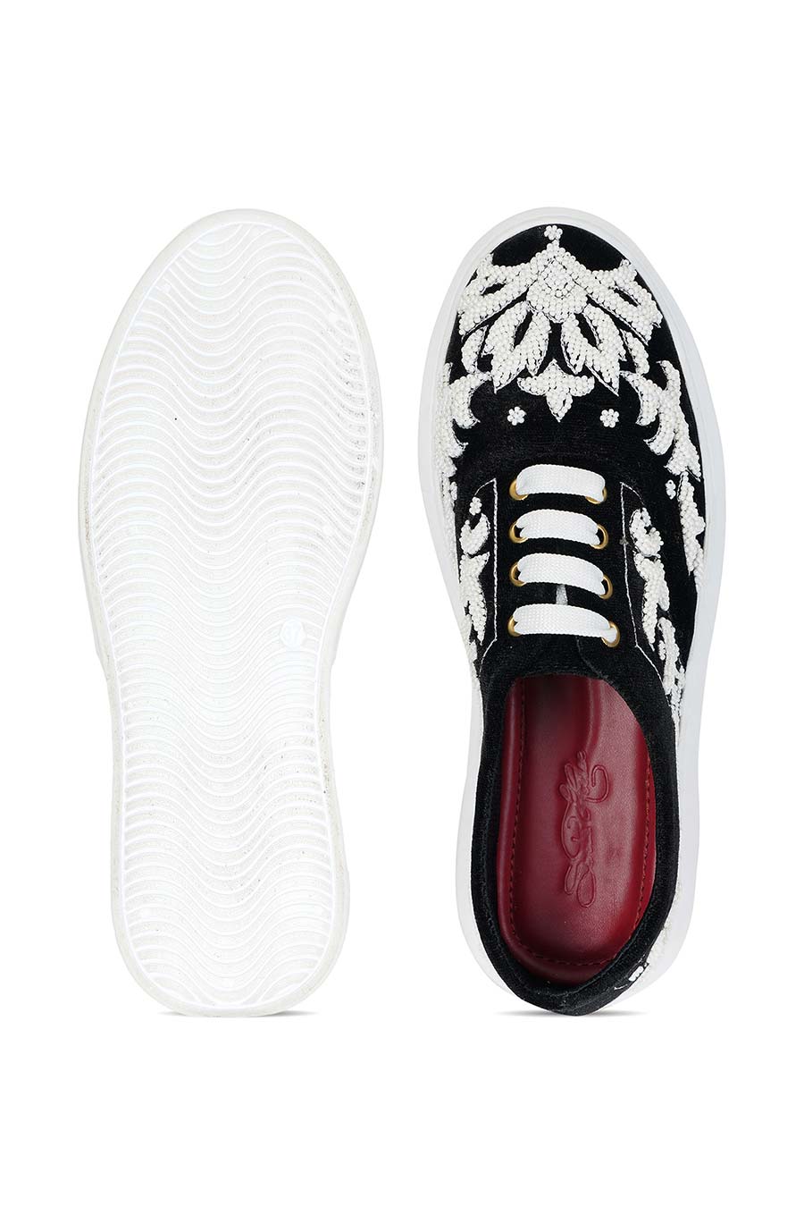 Black Velvet Rouge Embroidered Sneakers