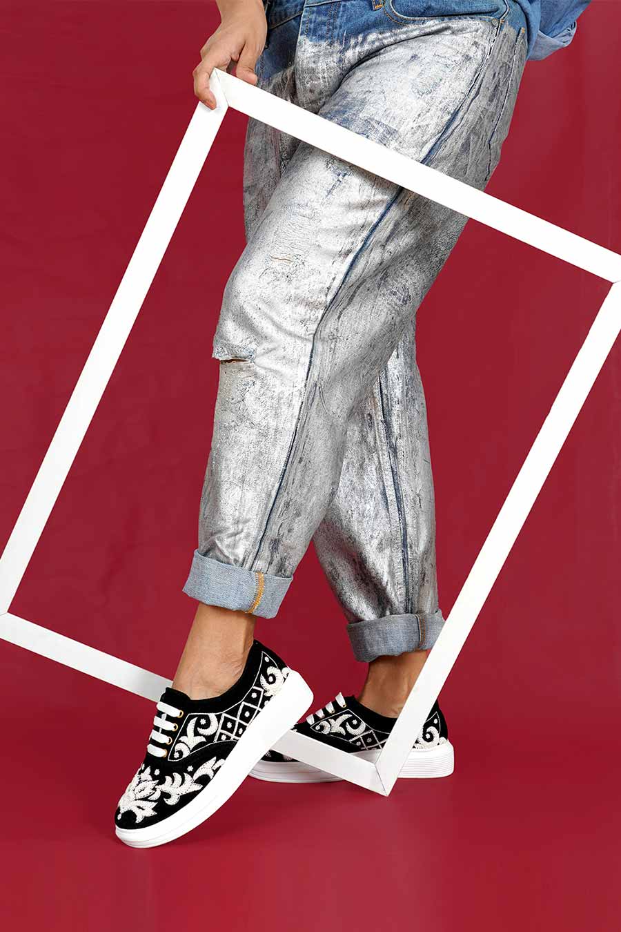 Black Velvet Rouge Embroidered Sneakers