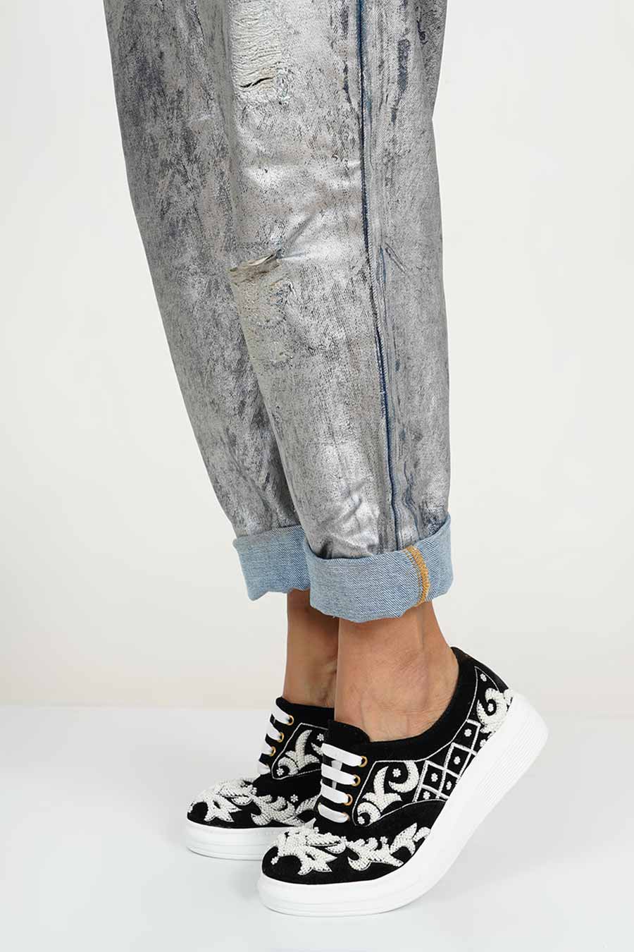 Black Velvet Rouge Embroidered Sneakers