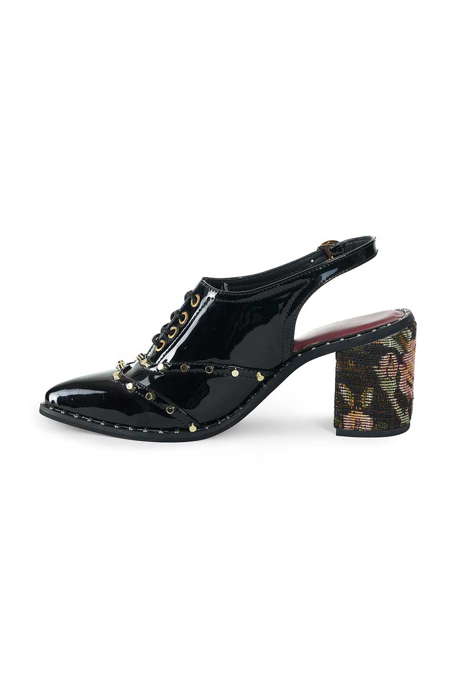 Kim Black Patent Golden Studded Heels