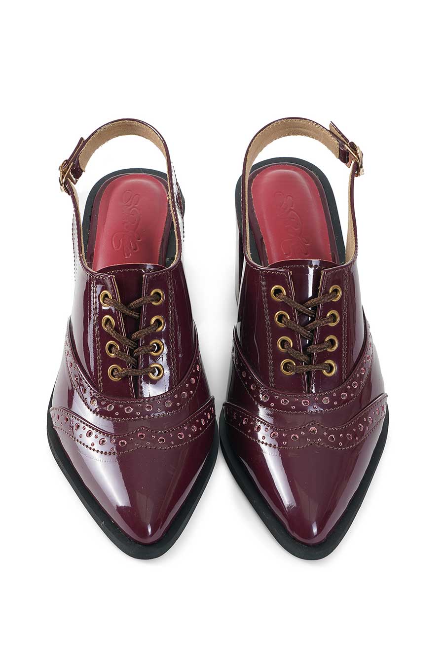 Kylie Maroon Slign Back Brogue Heels