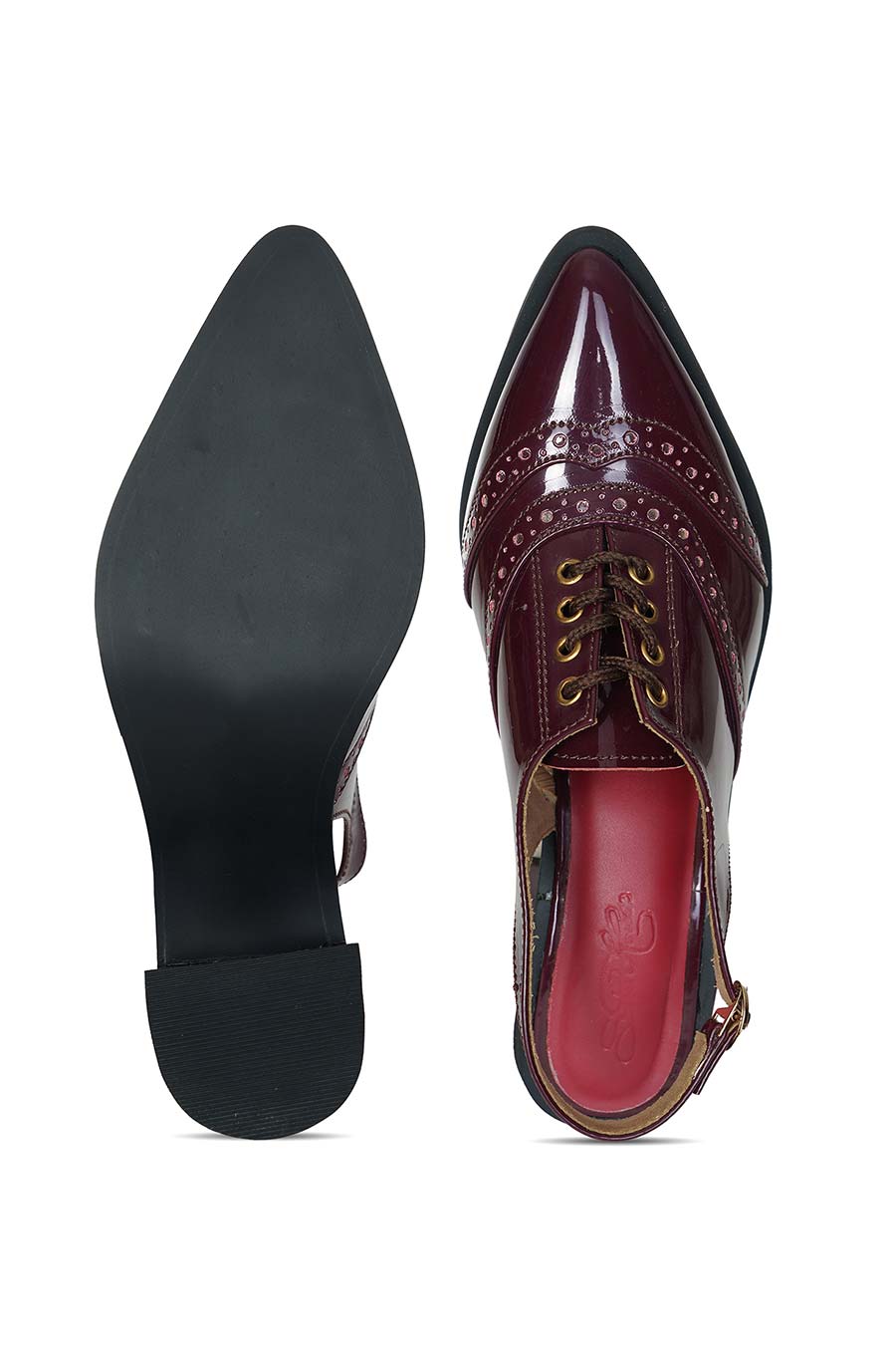 Kylie Maroon Slign Back Brogue Heels