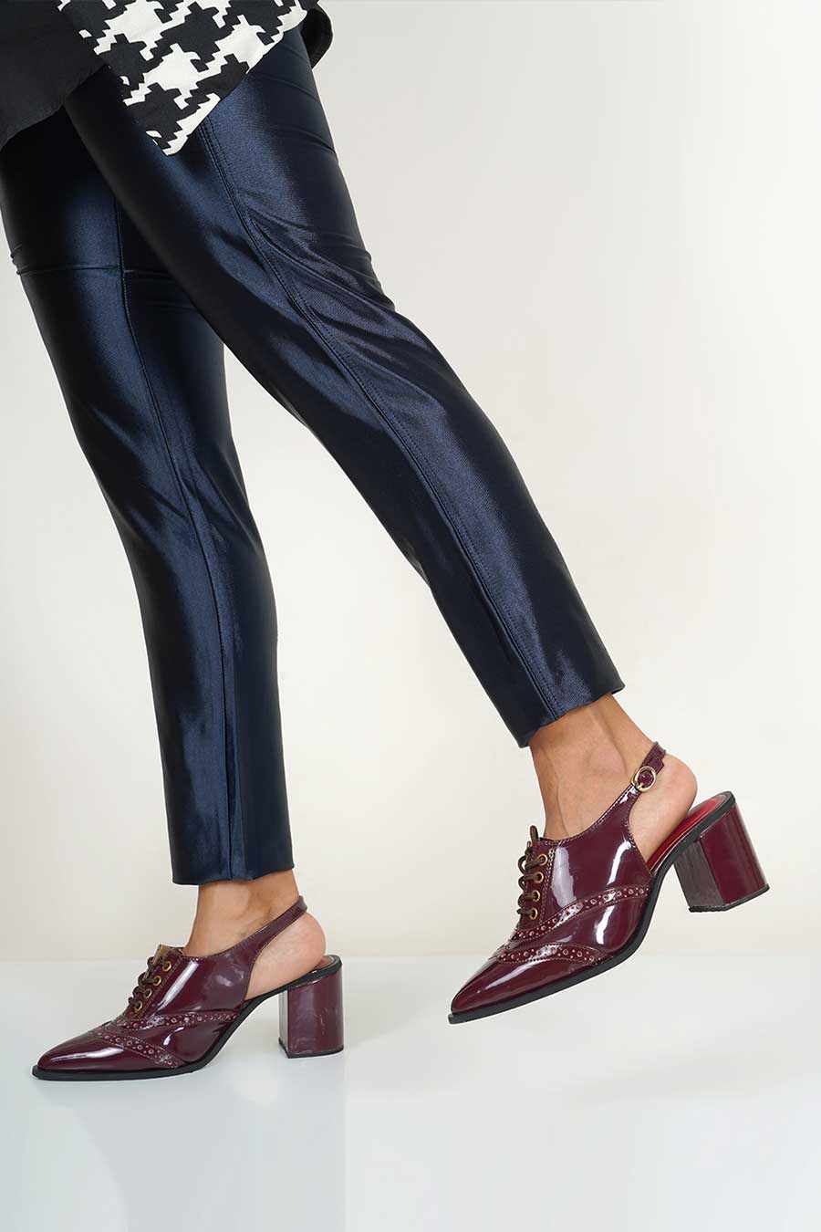 Kylie Maroon Slign Back Brogue Heels