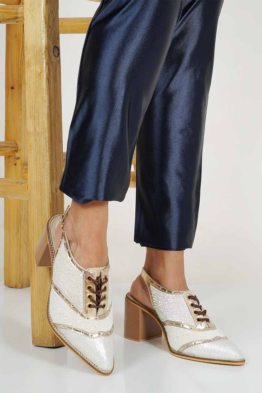 Kendall Off-White Tonal Embellished Heels