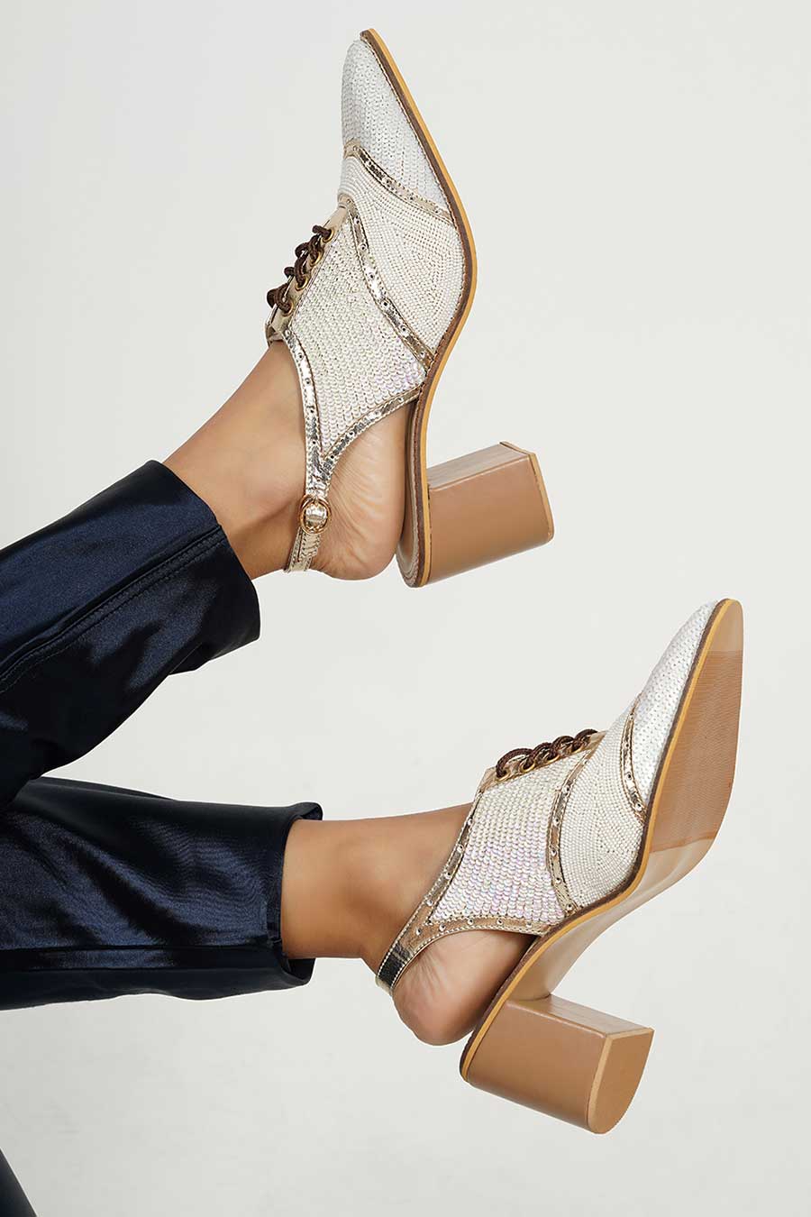 Kendall Off-White Tonal Embellished Heels