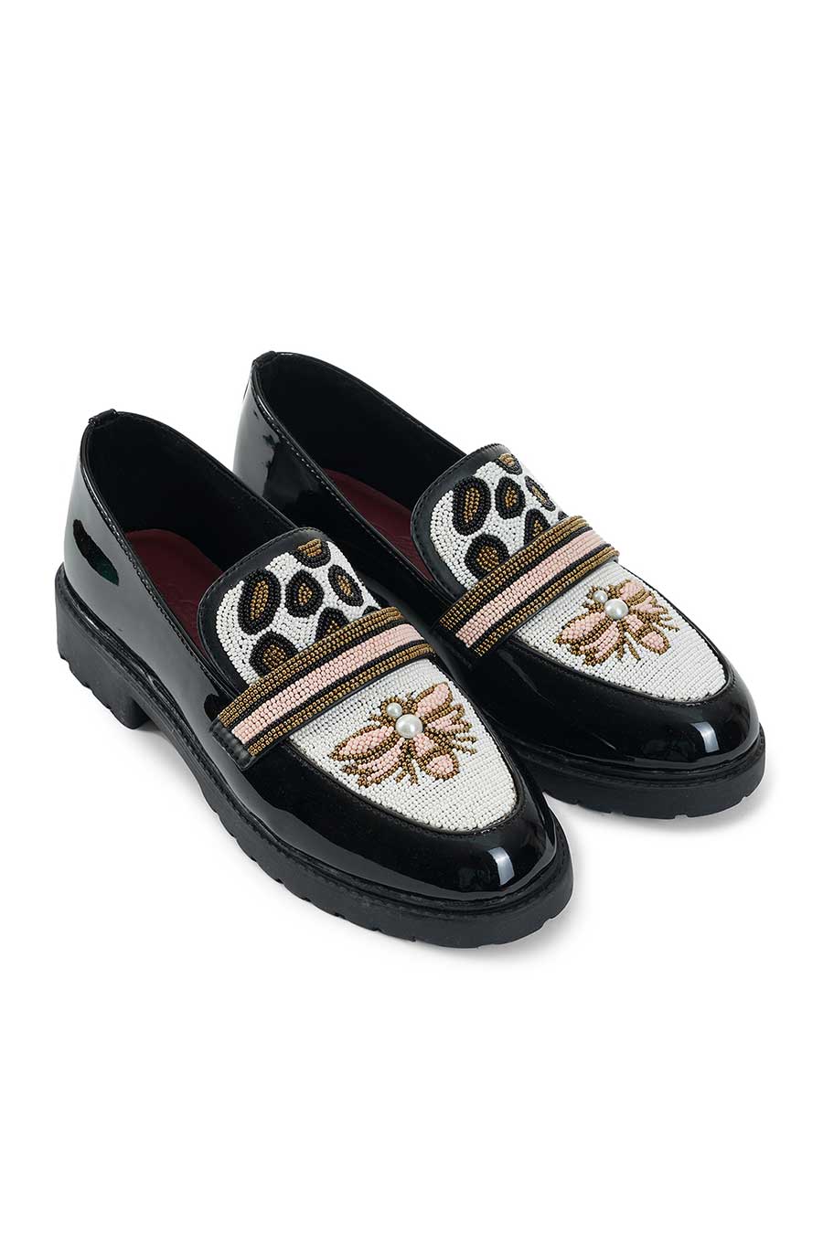 North Black Patent Embellished Loafers