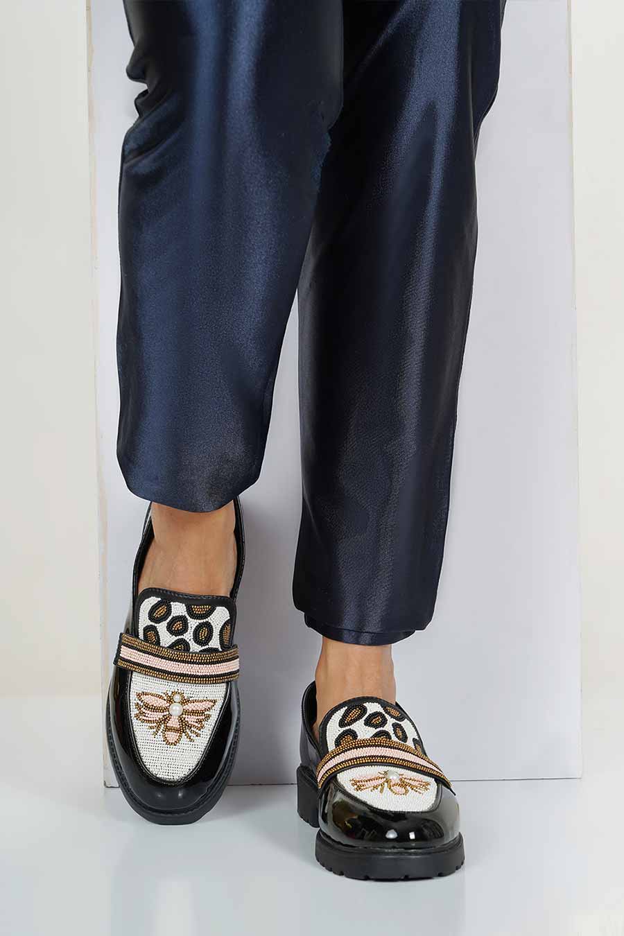 North Black Patent Embellished Loafers