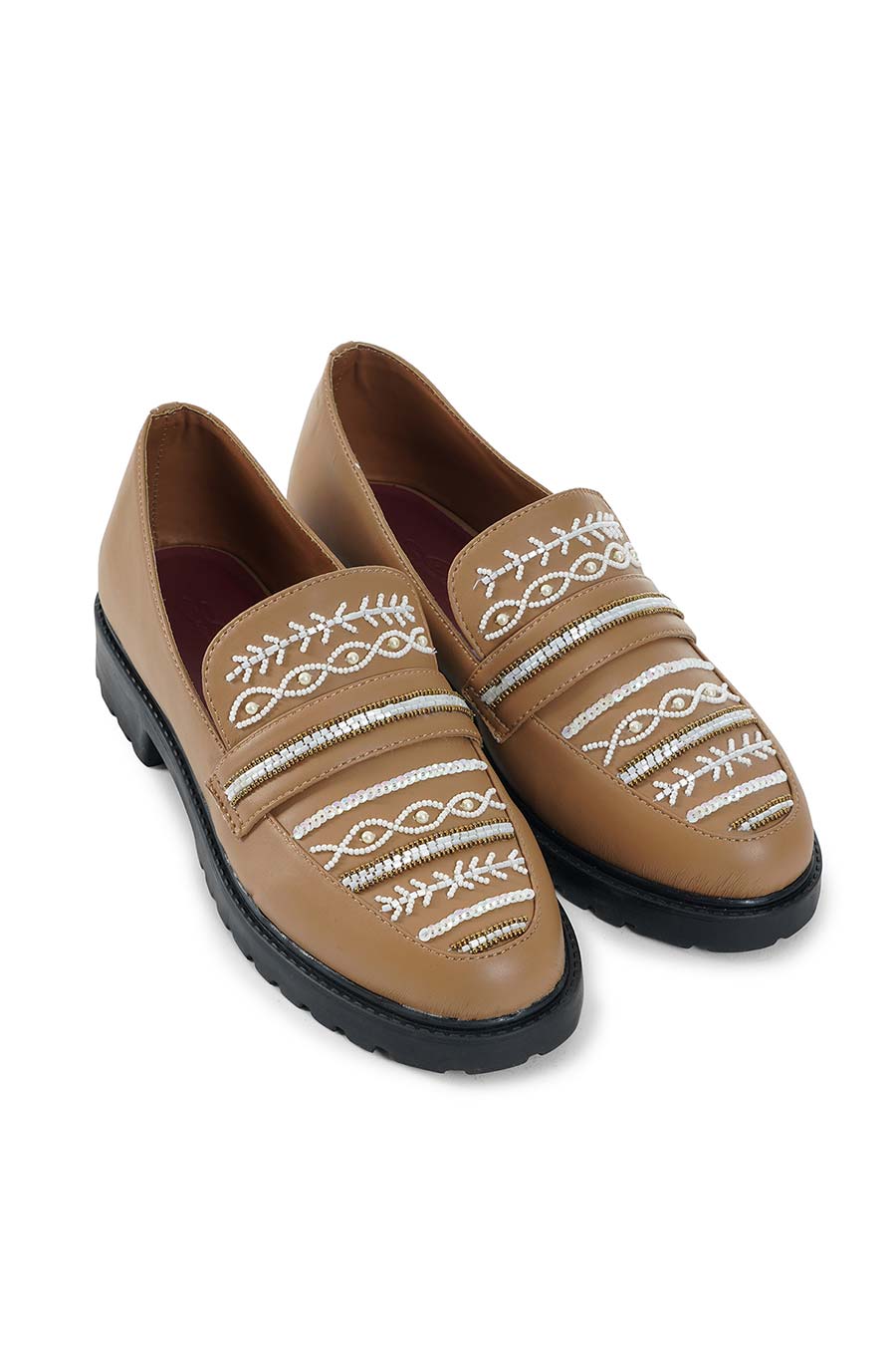 True Nude Hand Embroidered Loafers