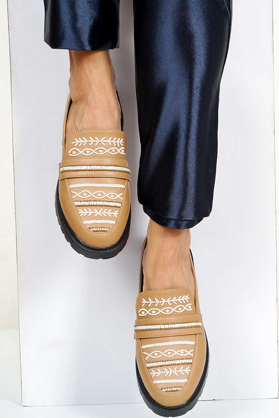 True Nude Hand Embroidered Loafers