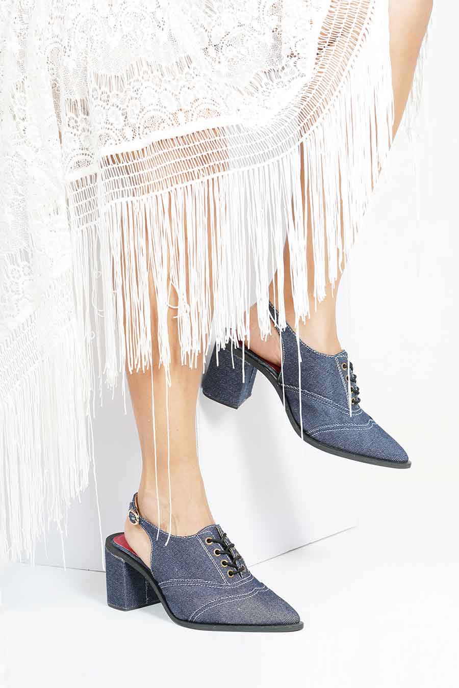 Paris Classic Denim Sling Back Heels