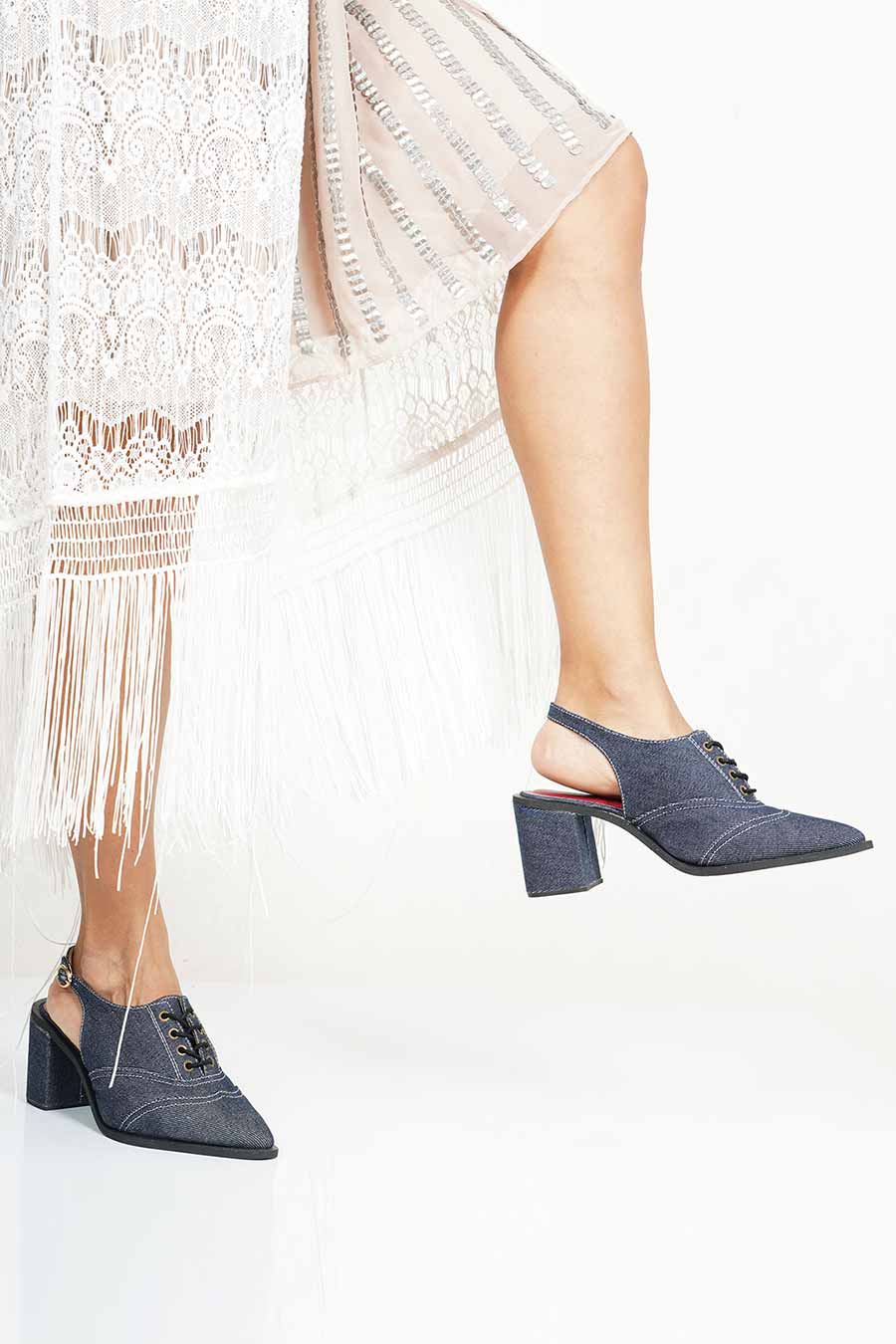 Paris Classic Denim Sling Back Heels