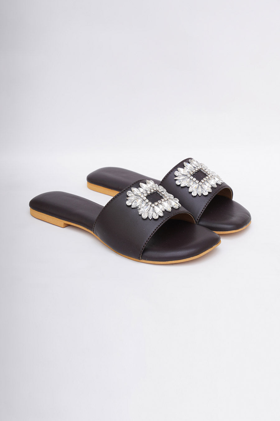Black Brooch Embroidered Flats