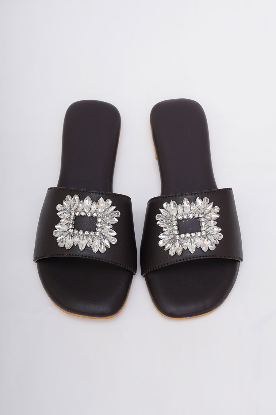 Black Brooch Embroidered Flats