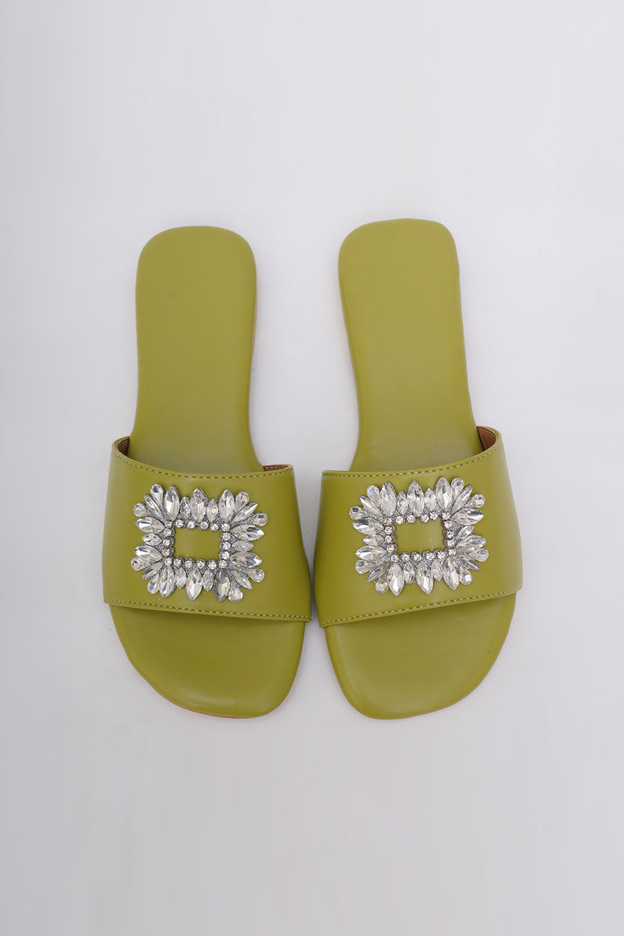 Green Brooch Embroidered Flats