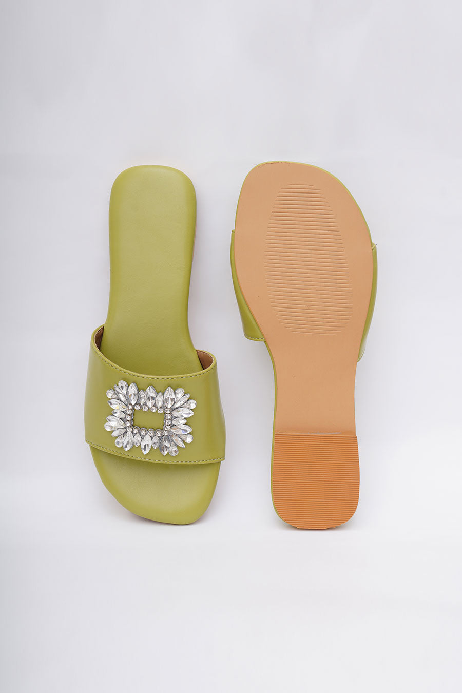 Green Brooch Embroidered Flats