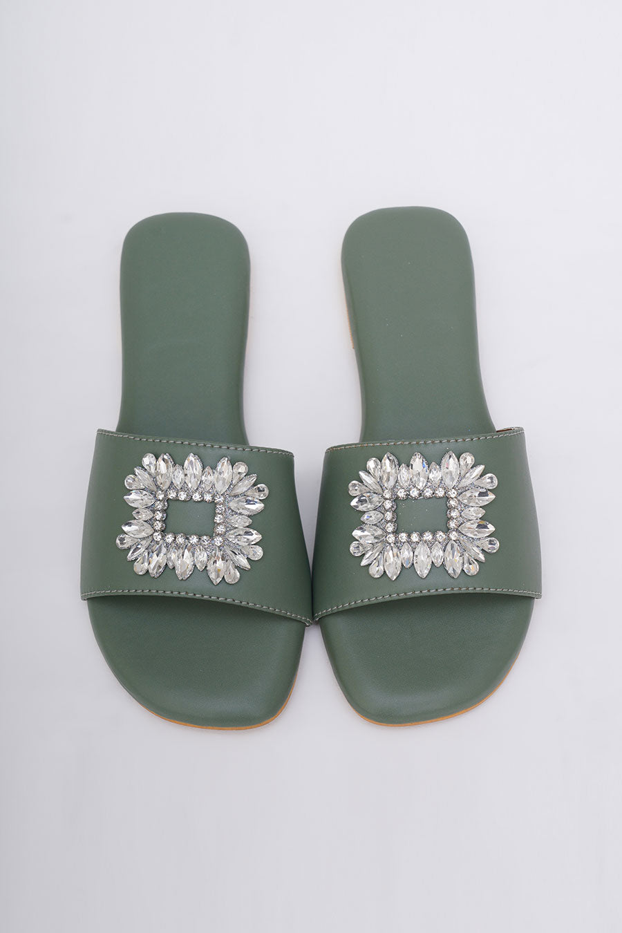 Green Brooch Embroidered Flats