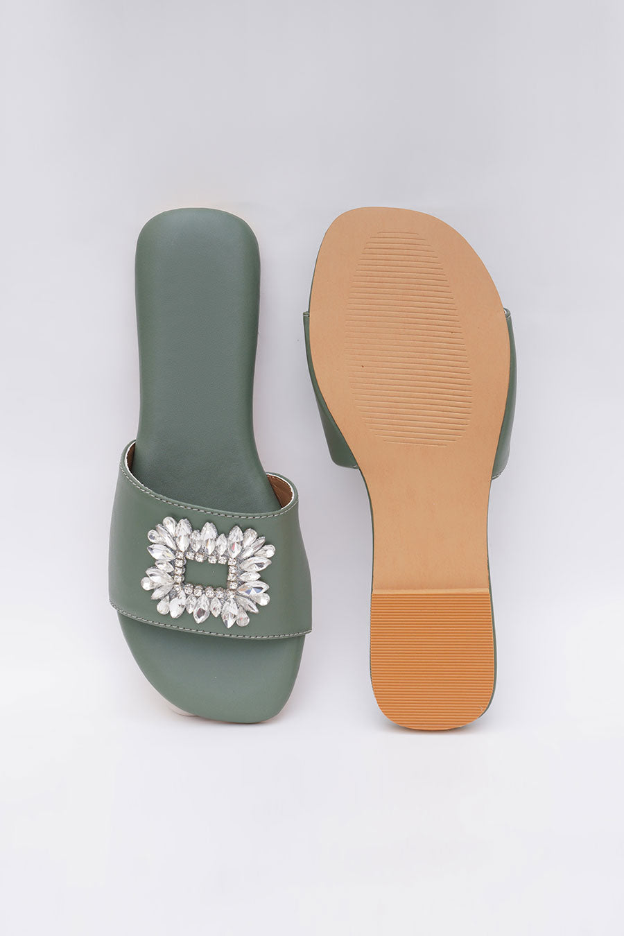 Green Brooch Embroidered Flats