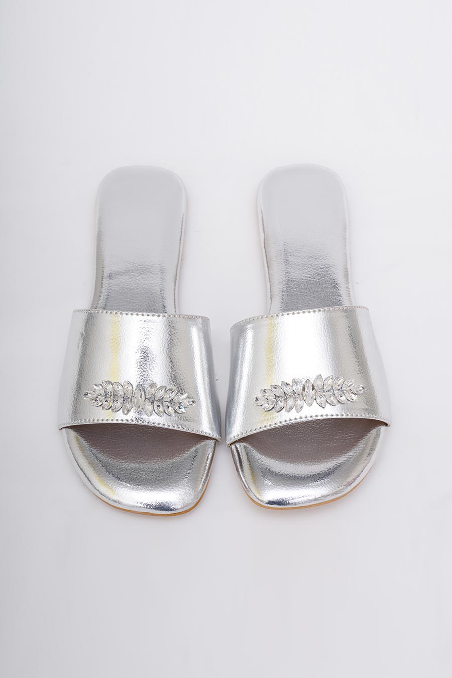 Silver Embroidered Flats