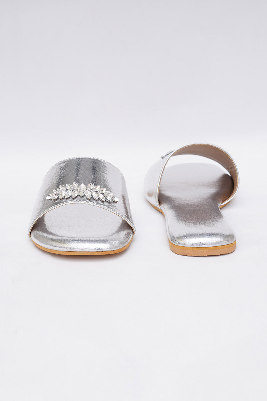 Silver Embroidered Flats