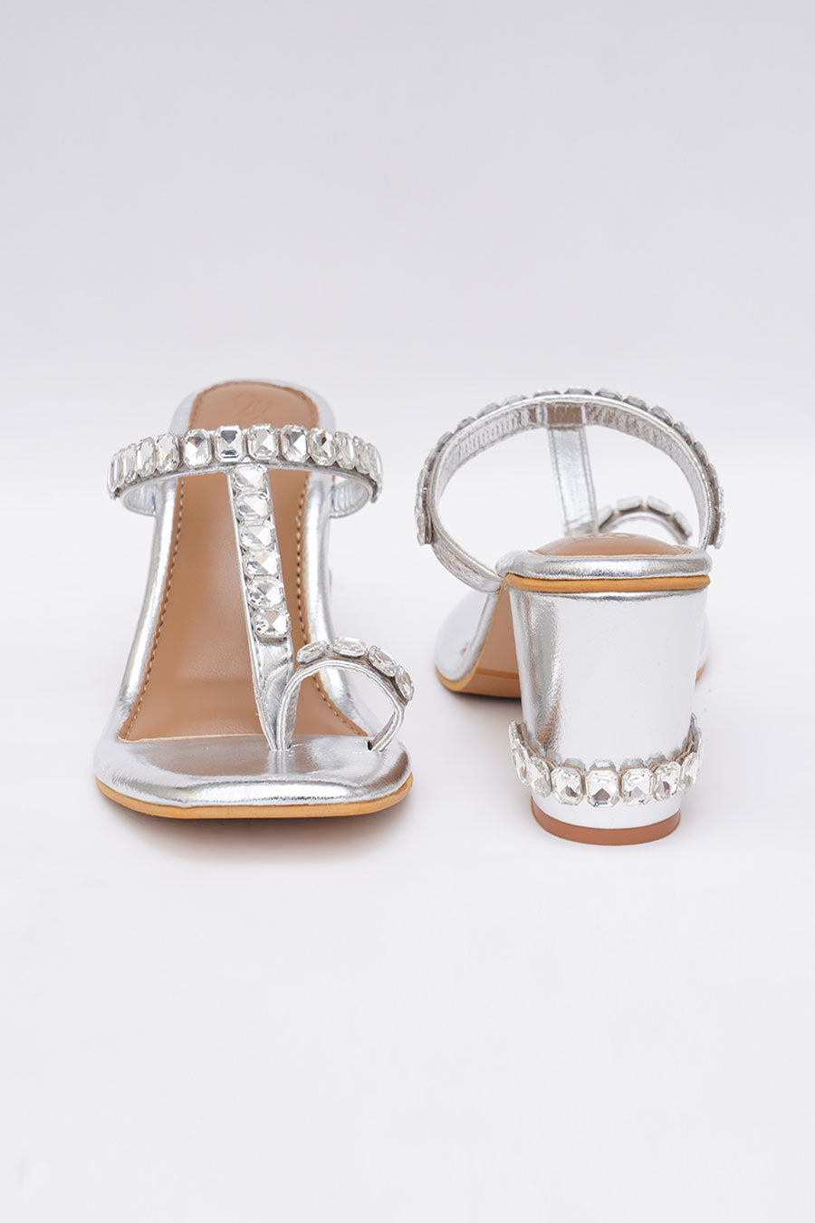 Silver Diamond Stud Kolhapuri Heels