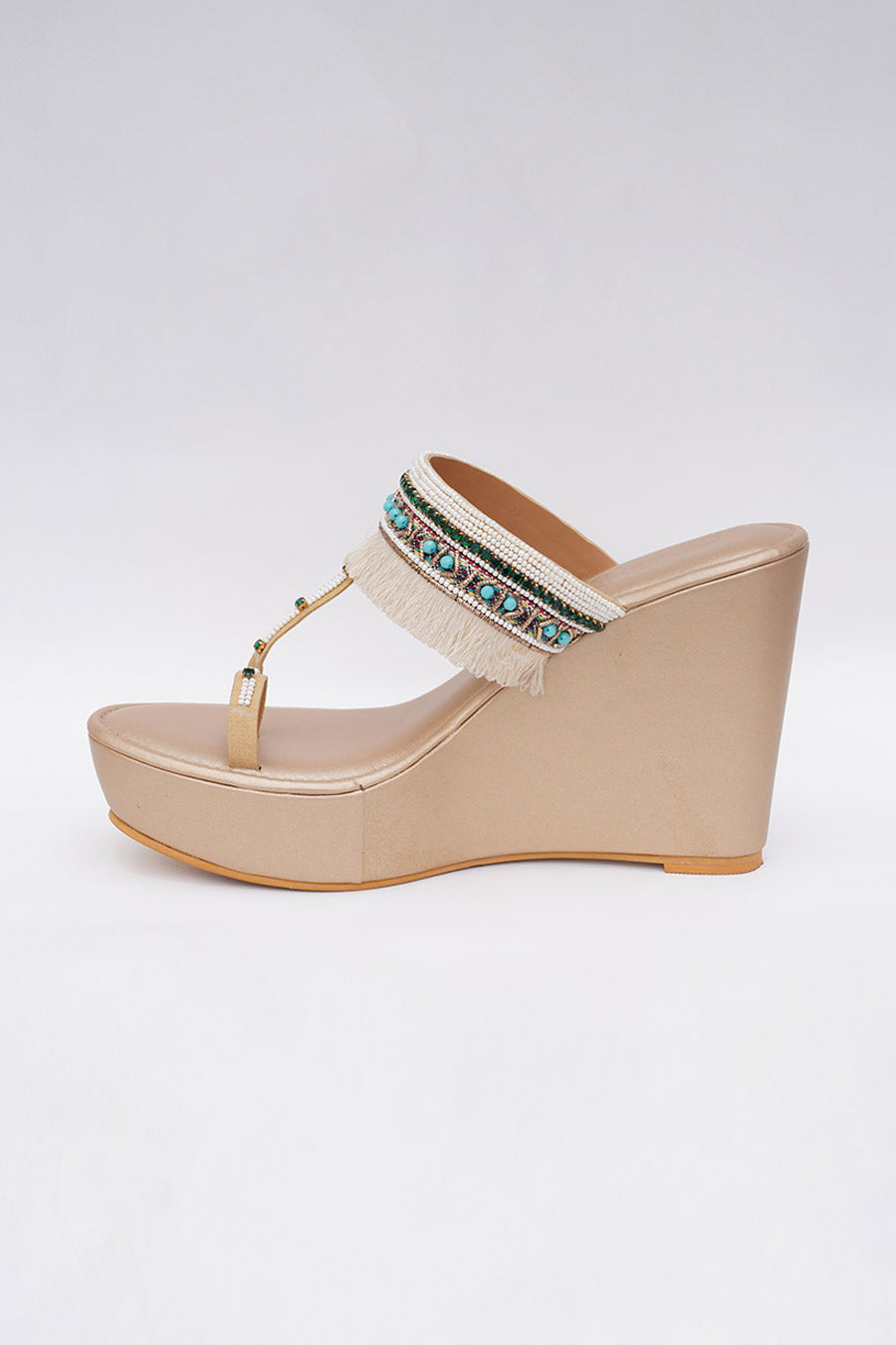 Gold Fringe Wedge Heels