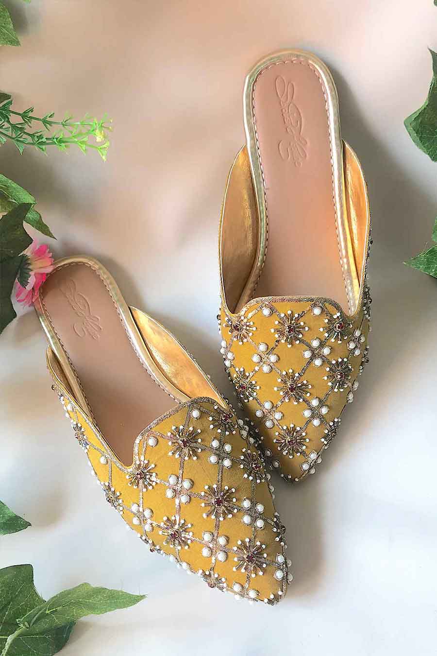 Yellow Nakshi Pointed Loafers