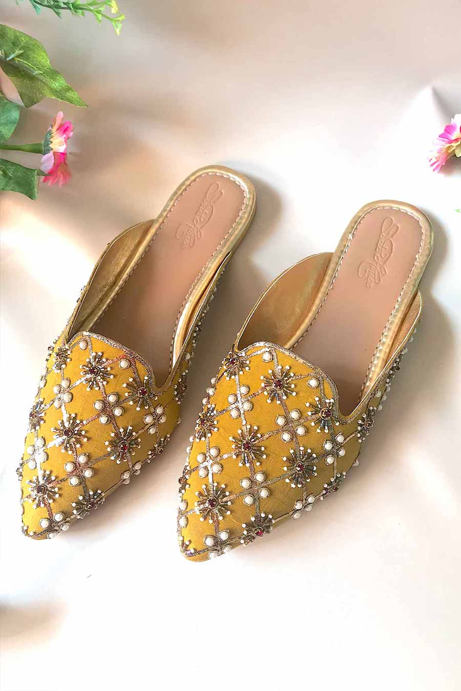 Yellow Nakshi Pointed Loafers