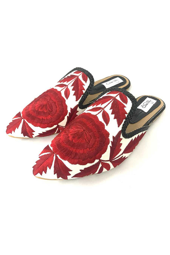 Shop Red Flower Bloom Slip on Loafers by SOLE HOUSE at House of