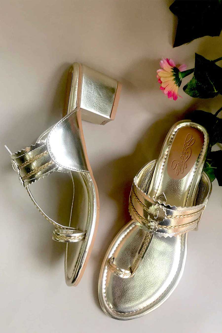 Gold Kolhapuri with Box Heels