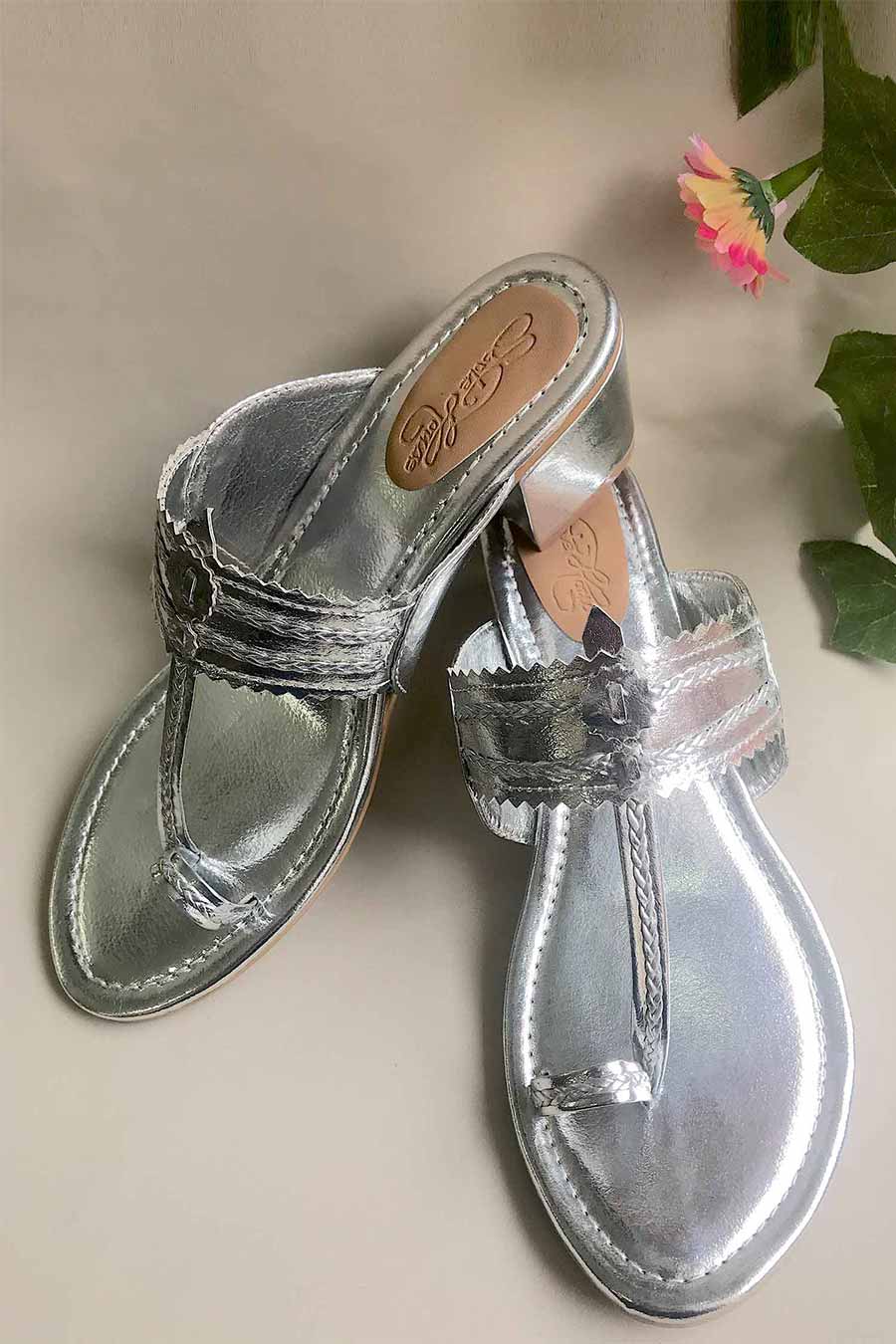 Silver Kolhapuri with Box Heels
