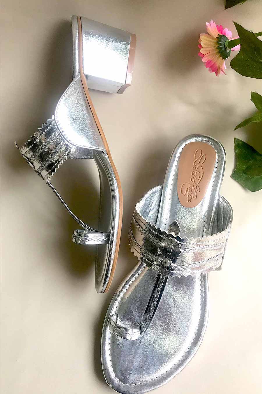 Silver Kolhapuri with Box Heels