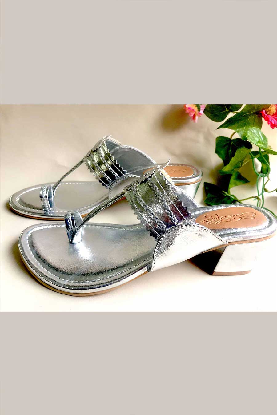 Silver Kolhapuri with Box Heels