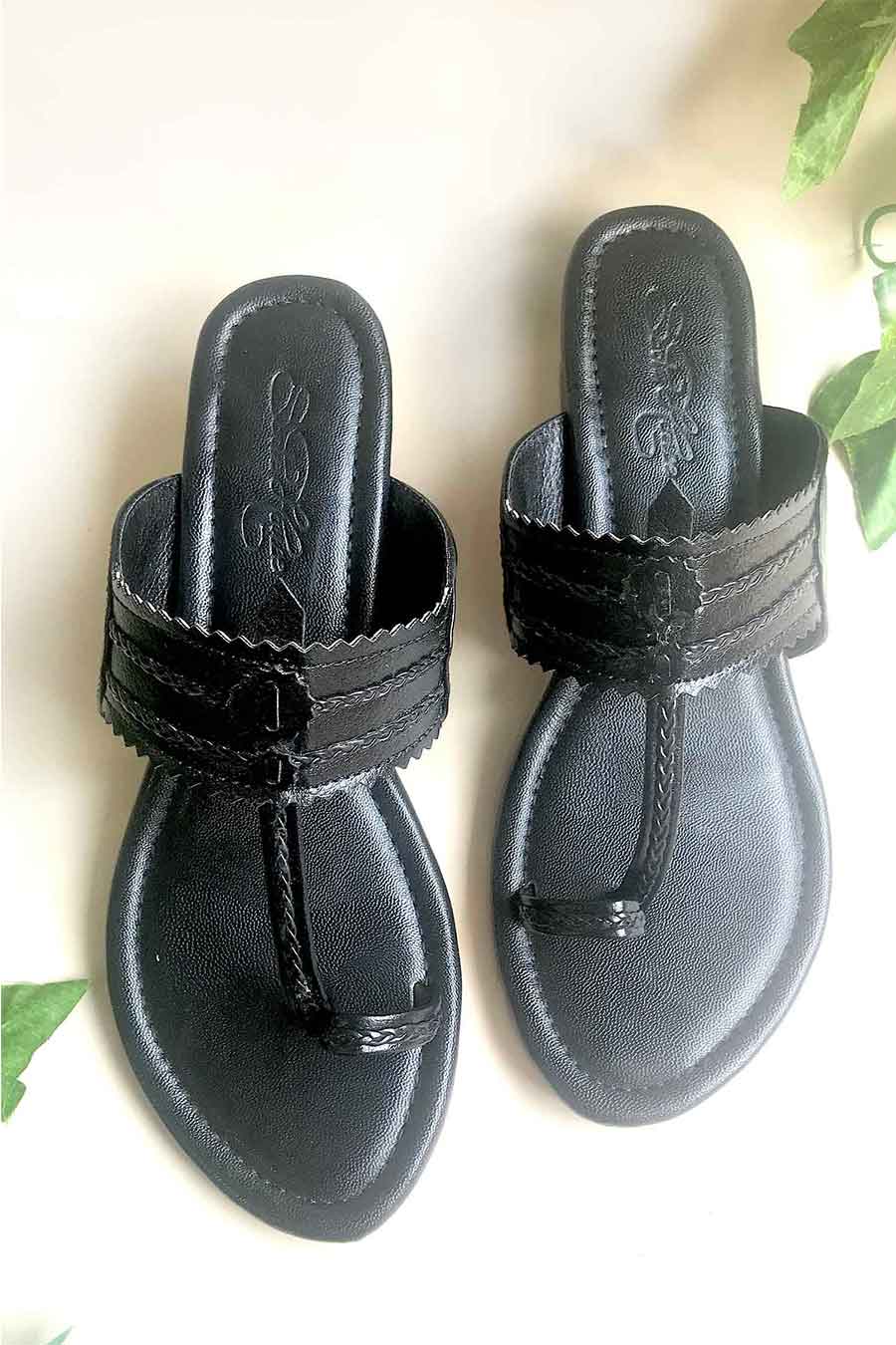 Black Kolhapuri with Box Heels