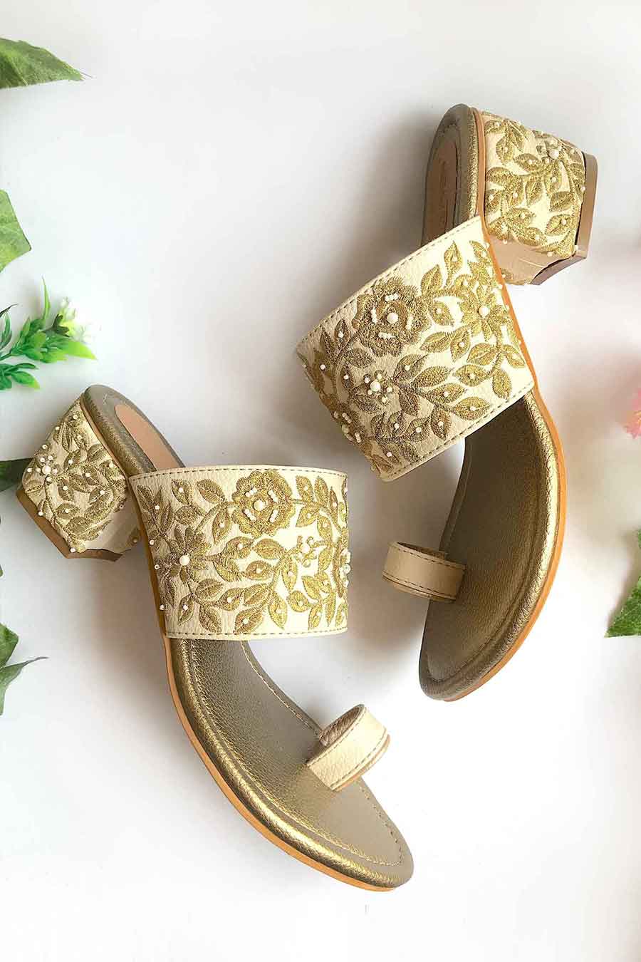 Baroque Gold Zari Block Heels