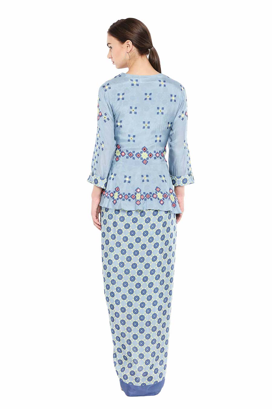 Blue Embroidered Dress & Jacket Co-ord Set