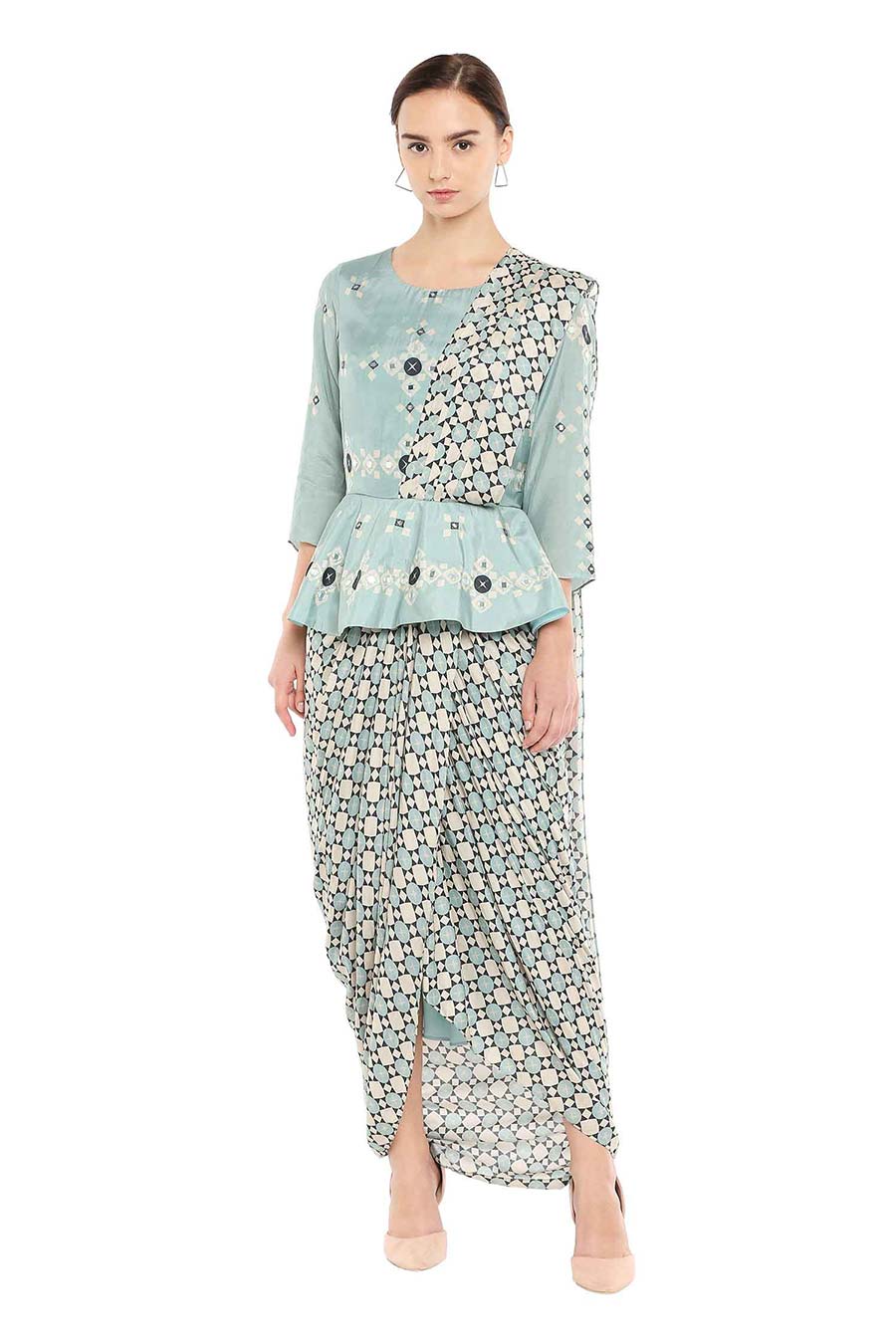 Blue Pre-Stitched Drape Saree Dress